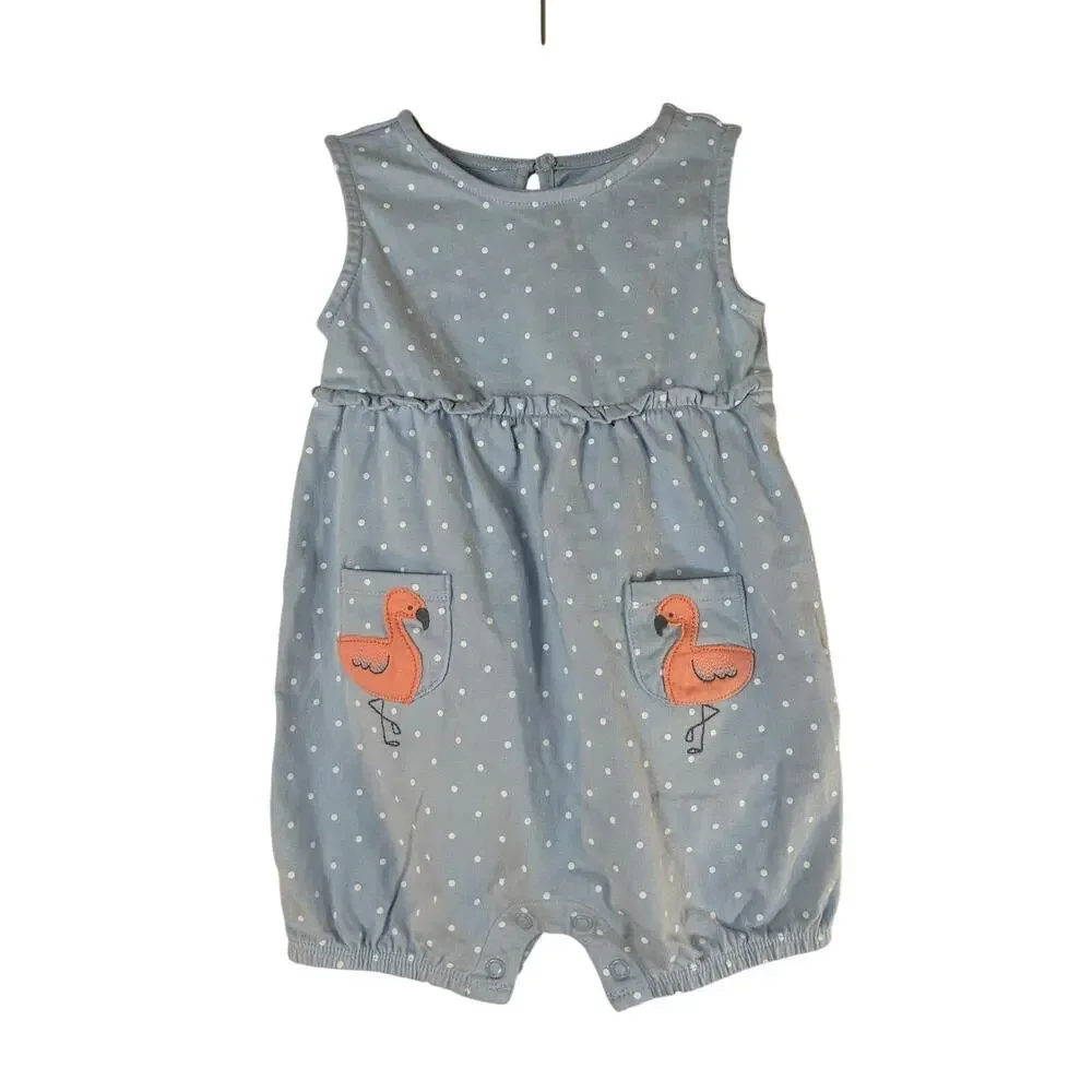 SIMPLE JOYS BY CARTER’S Girl’s Polka Dot Flamingo Romper / Size: 18 Months